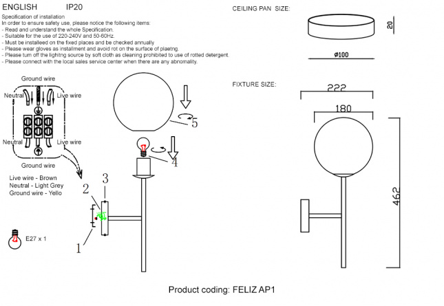 Бра Crystal Lux FELIZ AP1 BRONZE/WHITE фото 5