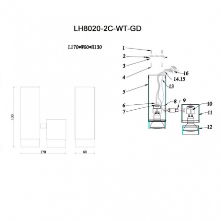Спот Sauris LH8020/2C-WT-GD фото 3