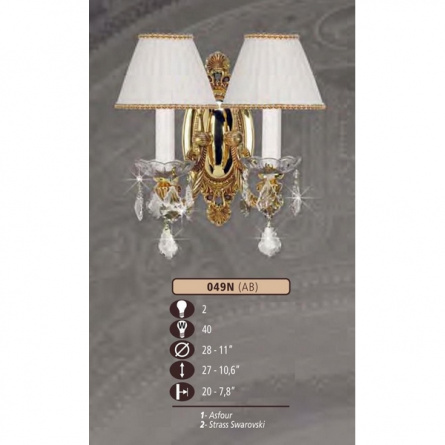 Бра 049N 049N/2 AB SWAROVSKI, CREAM SHADE фото 1
