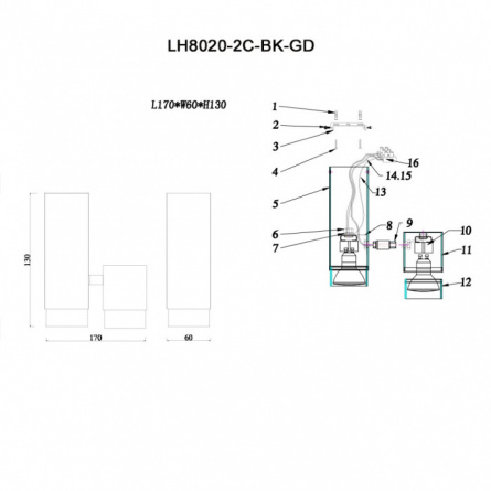 Спот Sauris LH8020/2C-BK-GD фото 3